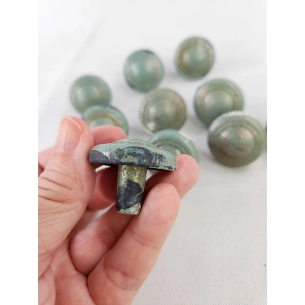Set 10 VTG Green Speckled Cabinet Pulls Drawer Knobs Rustic Cottagecore Chippy